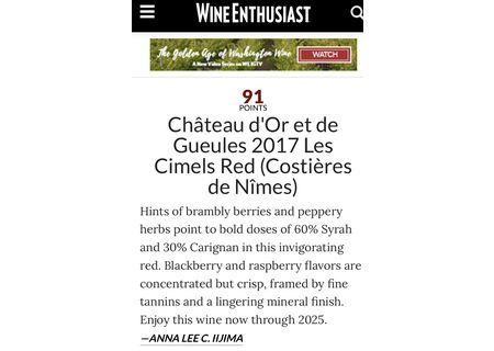 Wine Enthusiast : Cimel rouge 91/100